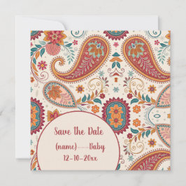 Lebendiges Boho-Paisley-Weiß-Blumenmuster Save The Date