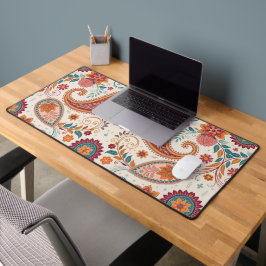 Lebendiges Boho-Paisley-Weiß-Blumenmuster Schreibtischunterlage