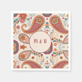 Lebendiges Boho-Paisley-Weiß-Blumenmuster Serviette
