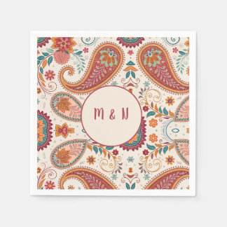 Lebendiges Boho-Paisley-Weiß-Blumenmuster Serviette