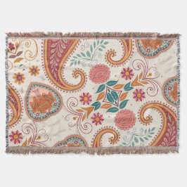 Lebendiges Boho-Paisley weißes Blumenmuster Decke