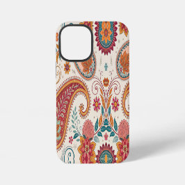 Lebendiges Boho-Paisley weißes Blumenmuster iPhone 12 Mini Hülle