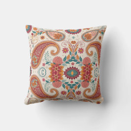 Lebendiges Boho-Paisley weißes Blumenmuster Kissen