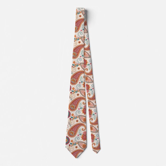 Lebendiges Boho-Paisley weißes Blumenmuster  Krawatte (Vorderseite)