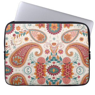 Lebendiges Boho-Paisley weißes Blumenmuster  Laptopschutzhülle