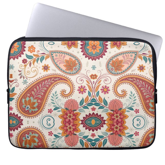Lebendiges Boho-Paisley weißes Blumenmuster  Laptopschutzhülle (Vorderseite)