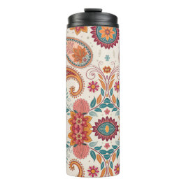 Lebendiges Boho-Paisley weißes Blumenmuster Thermosbecher