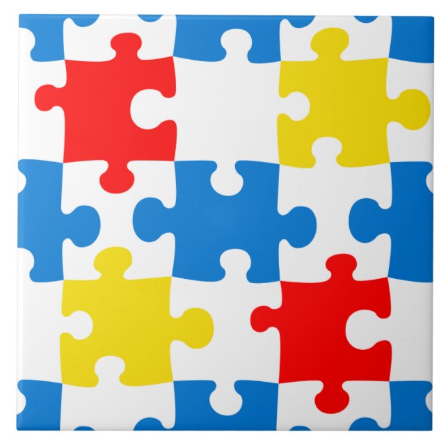 Lebendiges buntes Puzzle-Teil-Muster Fliese (Vorderseite)