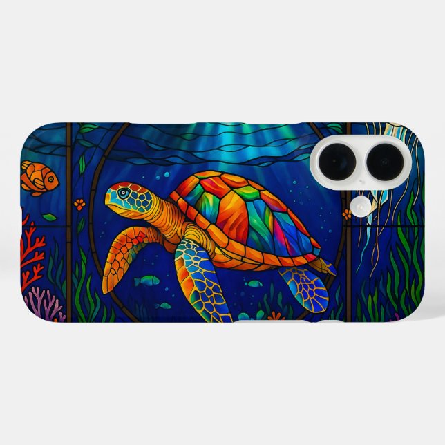 Lebendiges Buntglas Meeresschildkröte Ozean Design Case-Mate iPhone Hülle (Rückseite (Horizontal))