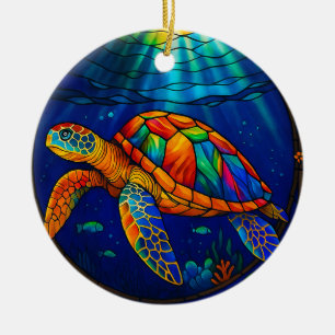 Lebendiges Buntglas Meeresschildkröte Ozean Design Keramik Ornament