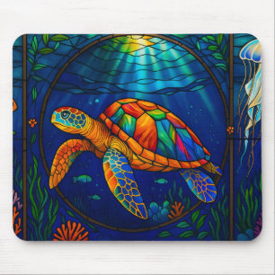 Lebendiges Buntglas Meeresschildkröte Ozean Design Mousepad