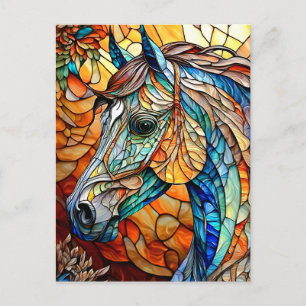 Lebendiges Buntglas Pferd 25 Postkarte