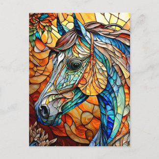 Lebendiges Buntglas Pferd 25 Postkarte