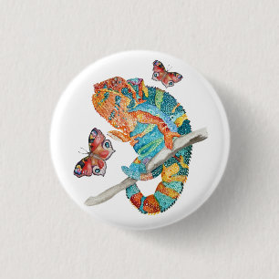 Lebendiges Chamäleon in Aquarell Button