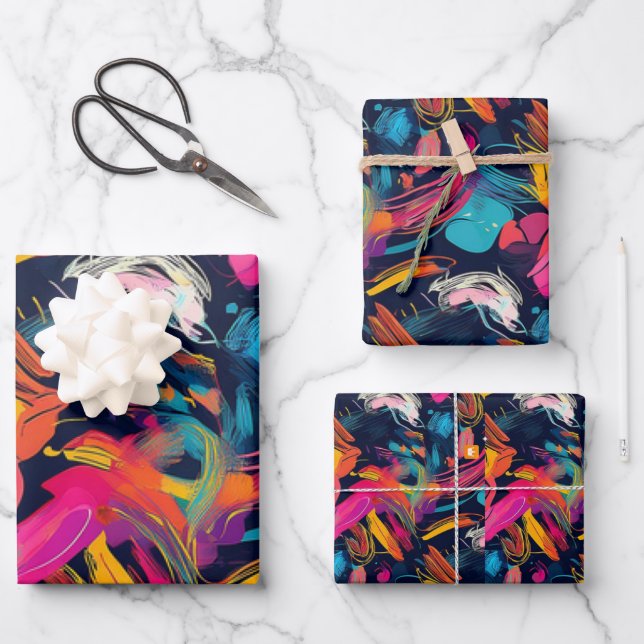 Lebendiges Chaos-Spritz-Graffiti Geschenkpapier Set (Vorderseite)