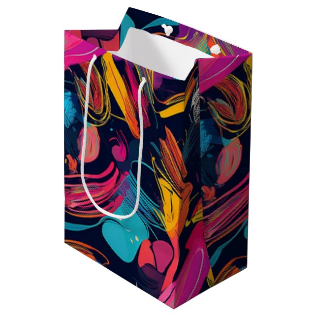 Lebendiges Chaos-Spritz-Graffiti Mittlere Geschenktüte (Vorderseite Schrägansicht)