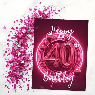 Lebendiges Chic Neonrosa 40. Geburtstag Postkarte