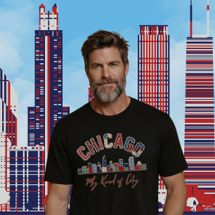 Lebendiges Chicago Faux-Patchwork-Design T-Shirt