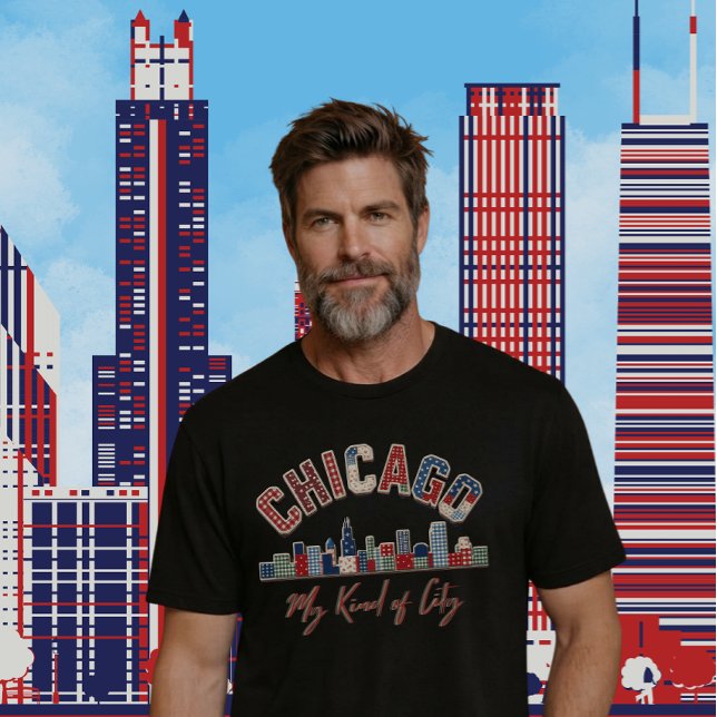 Lebendiges Chicago Faux-Patchwork-Design T-Shirt (Von Creator hochgeladen)