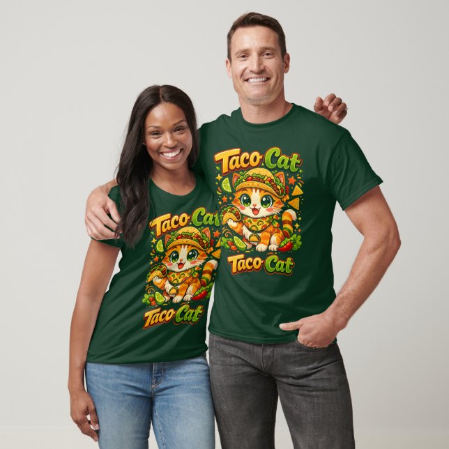Lebendiges Cinco de Mayo Taco Cat Lustiges T-Shirt (Unisex)