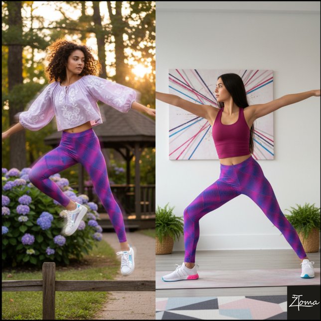 Lebendiges Cyber-Rosa-Blau-Diagonal-Karomuster Leggings (Von Creator hochgeladen)