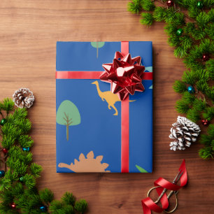 Lebendiges Dino- und Baum-Geschenkpapier auf tiefe Geschenkpapier