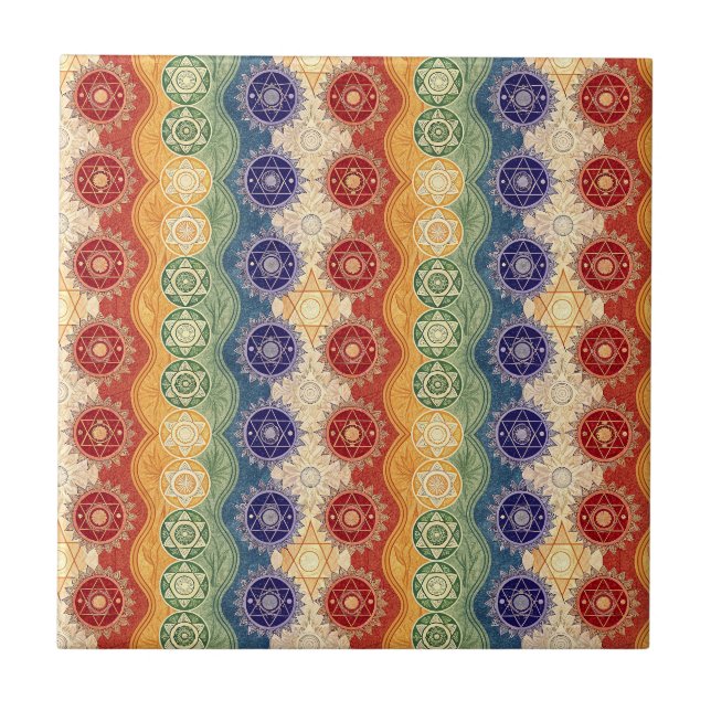 Lebendiges Energie-Chakra-Mandala-Designmuster-Kun Fliese (Vorderseite)