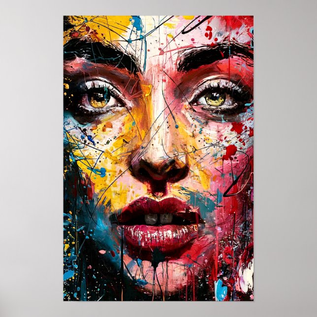 Lebendiges Farb-Abstrakt-Portrait einer Frau Poste Poster (Vorne)