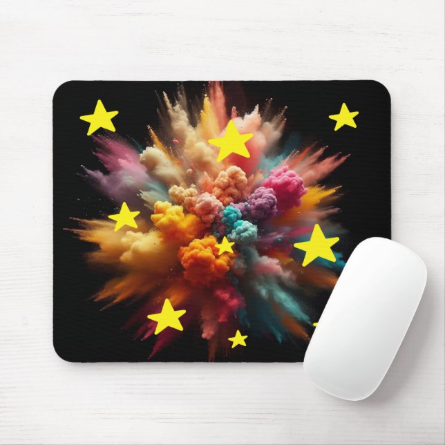Lebendiges Farb-Pulver-Burst mit hellem gelben Ste Mousepad (Mit Mouse)