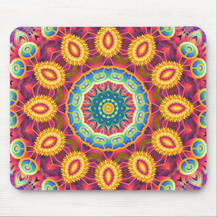 Lebendiges farbenfrohes abstraktes Blumenmandala Mousepad