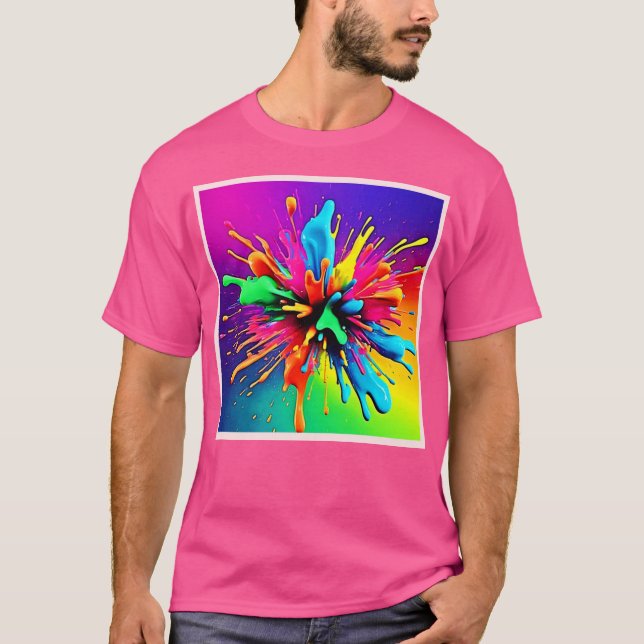 Lebendiges Farbexplosions-Design T-Shirt (Vorderseite)