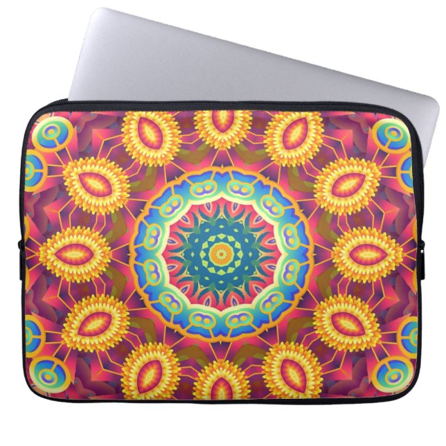 Lebendiges Farbige Abstrakte Blumen-Mandala Laptopschutzhülle (Vorderseite)