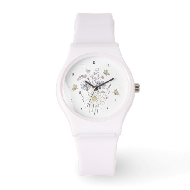 Lebendiges Feld mit Wildblumen  Armbanduhr (Vorderseite)