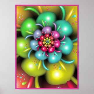 Lebendiges florales Fraktal-Blüten-Spiraldesign Poster