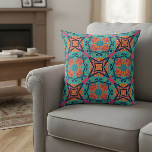 Lebendiges florales Kaleidoskop-Muster Kissen