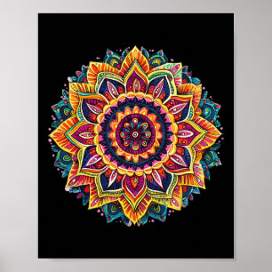 Lebendiges florales Mandala-Chakra zirkuläre Symme Poster