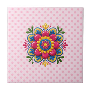 Lebendiges florales Mandala Fliese