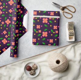 Lebendiges florales nahtloses Muster auf tiefem Vi Geschenkpapier