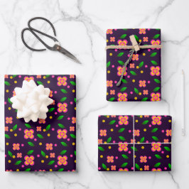 Lebendiges florales nahtloses Muster auf tiefem Vi Geschenkpapier Set