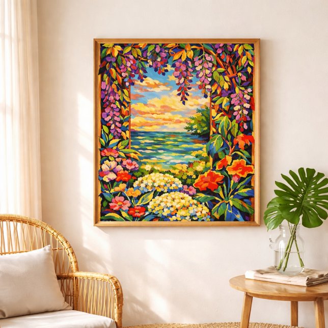 lebendiges florales Ozean-Abendrot Poster (Von Creator hochgeladen)