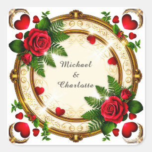 Lebendiges florales Rahmendesign Quadratischer Aufkleber