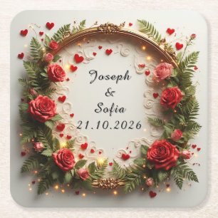Lebendiges florales Rahmendesign Rechteckiger Pappuntersetzer