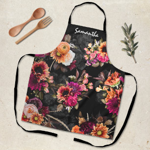 Lebendiges Fuchsia-Orangen-Blumenmonogramm-Geschen Schürze