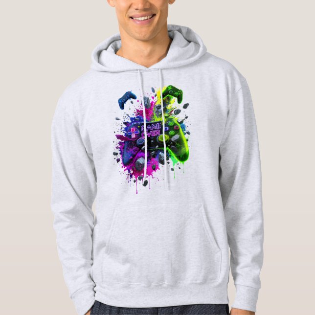 Lebendiges 'GAME OVER' Controller T-Shirt Hoodie (Vorderseite)