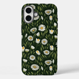 Lebendiges Gänseblümchenmuster mit üppigen grünen  iPhone 16 Plus Hülle