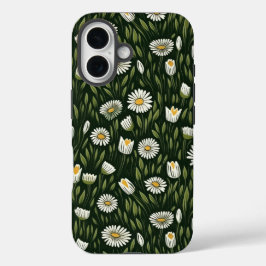 Lebendiges Gänseblümchenmuster mit üppigen grünen  iPhone 16 Hülle