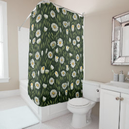 Lebendiges Gänseblümchenmuster mit üppigen grünen  Duschvorhang