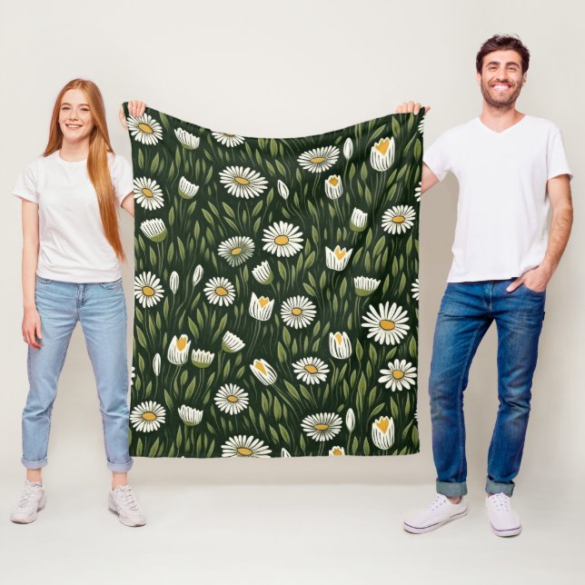 Lebendiges Gänseblümchenmuster mit üppigen grünen  Fleecedecke (Beispiel)