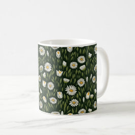 Lebendiges Gänseblümchenmuster mit üppigen grünen  Kaffeetasse