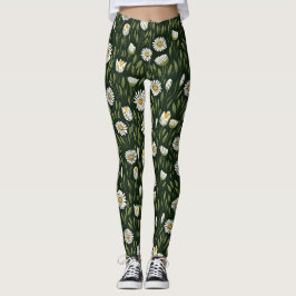 Lebendiges Gänseblümchenmuster mit üppigen grünen  Leggings